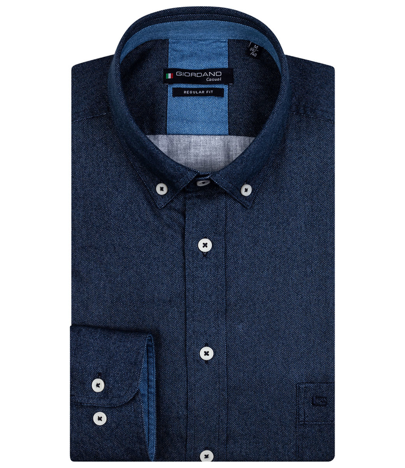 Giordano Regular Overhemd Lange Mouw Donker Blauw Oxford