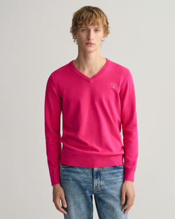 Gant Classic Cotton V-neck Sweater Roze