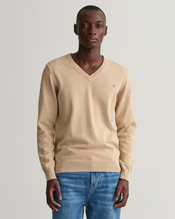 Gant Classic Cotton V-neck Sweater Beige
